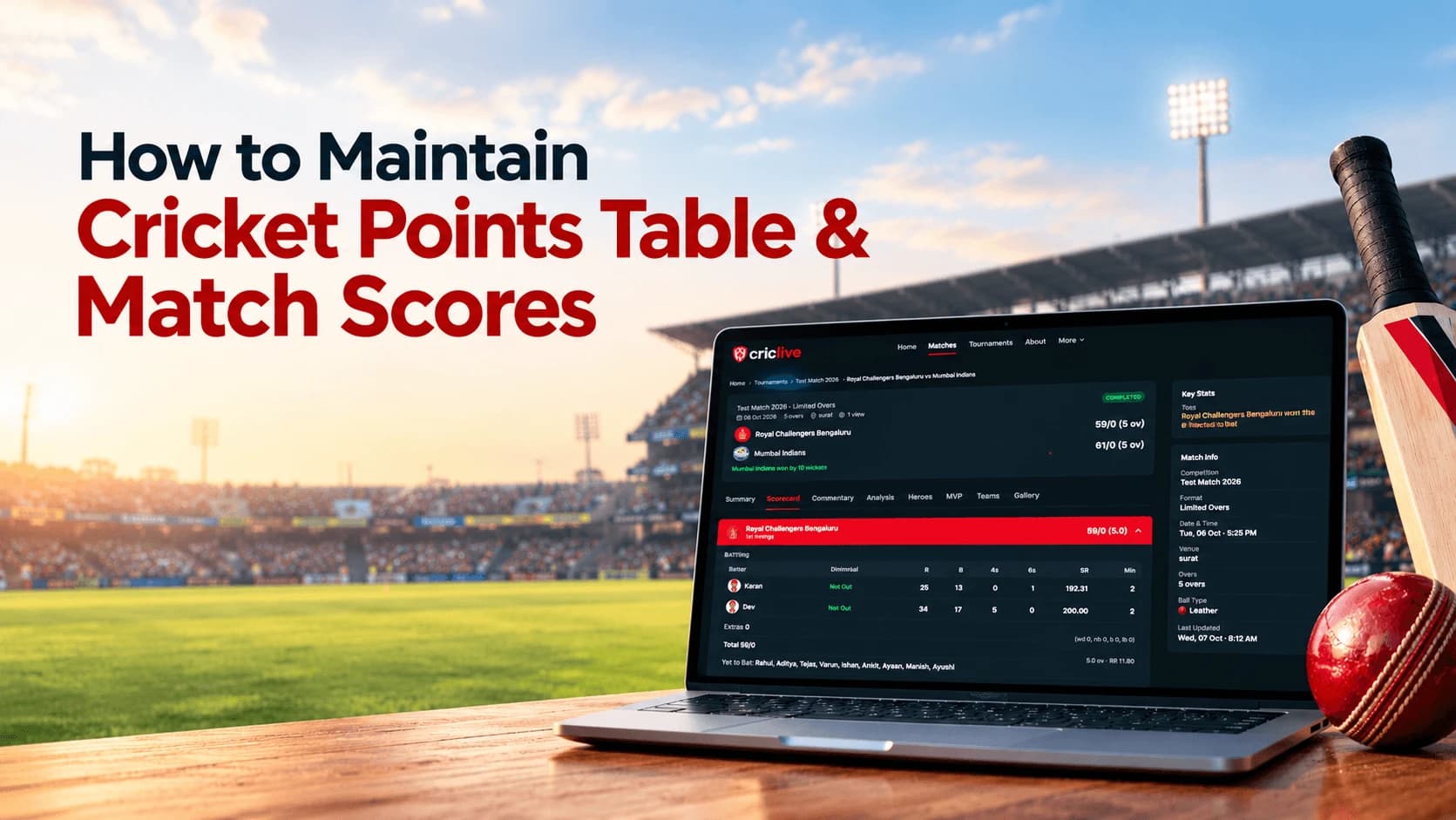 How to Maintain Cricket Points Table & Match Scores